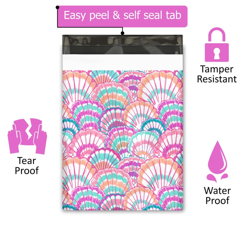 Pro Supply Global 10x13 (100) Summer Seashell Summer Designer Poly Mailers Waterproof Self Sealing Tear Resistant Polymailers Shipping Envelopes Premium Printed Bags For Small Businesses - Image 2